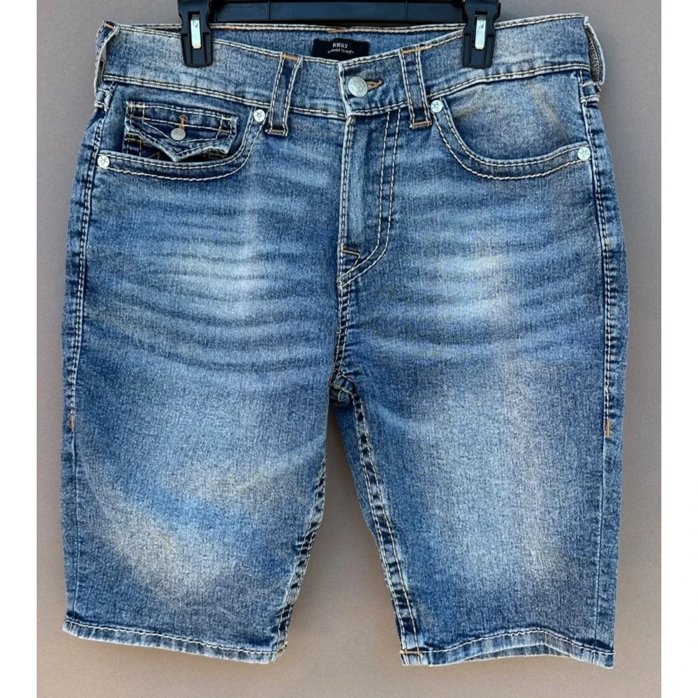 True Religion Ricky Big T Shorts Mens 34 Light Wash Relaxed Flap Denim Y2K Sk8